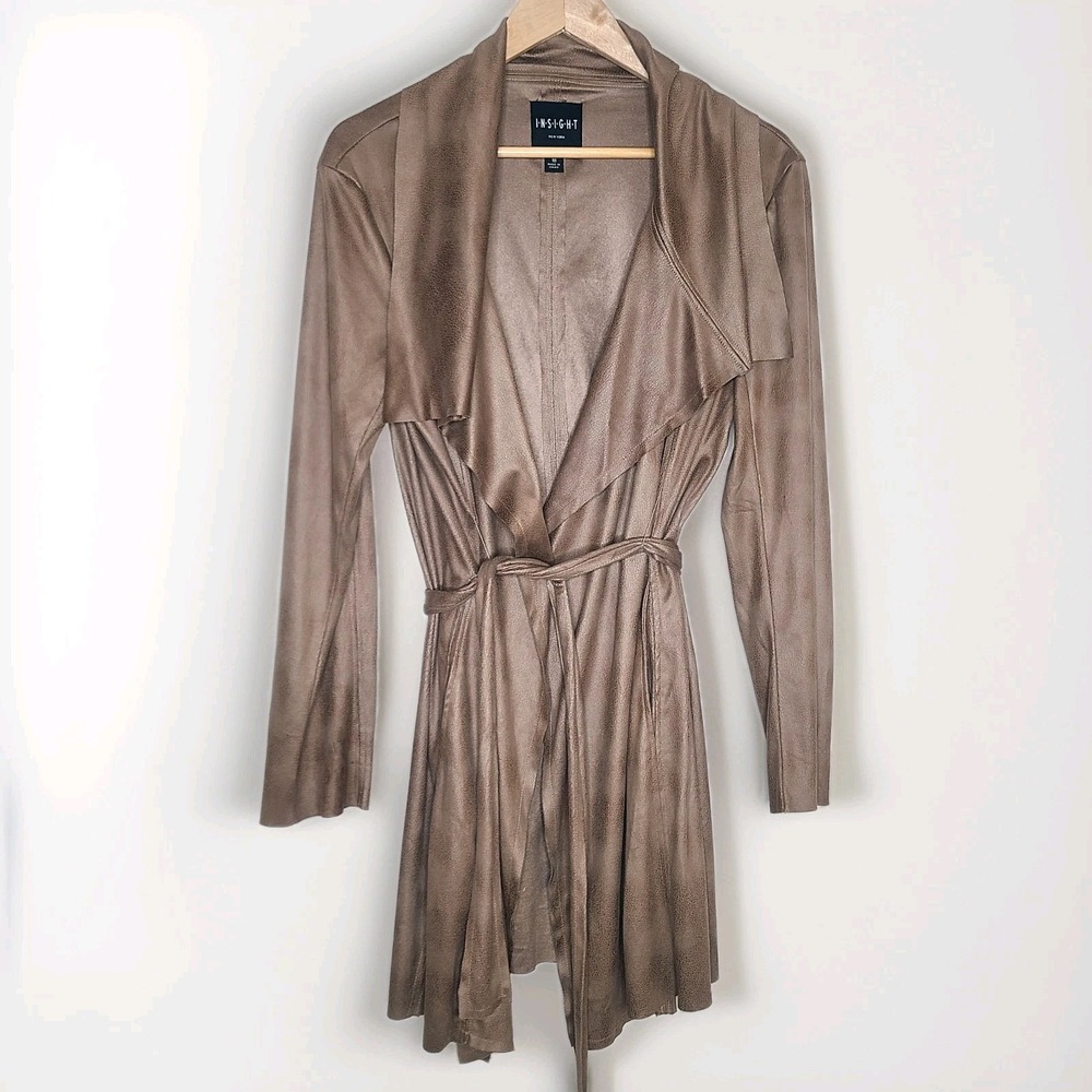 Insight New York Cardigan Jacket Womens 10 Brown Lightweight Faux Suede Belted